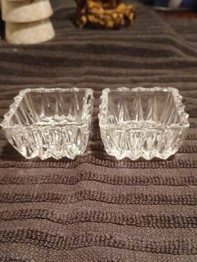 Clear Glass Square Salt Cellars - Pair